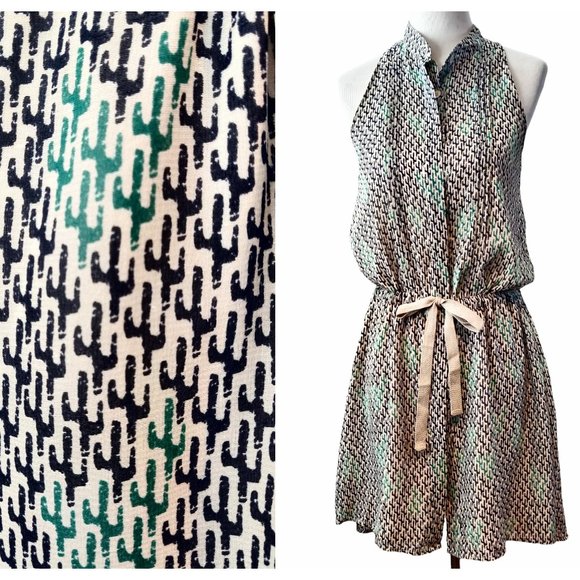 Sea New York Dresses & Skirts - Sea New York Womens 2 Silk Cactus Print Sleeveless Tie Waist Tunic Mini Dress